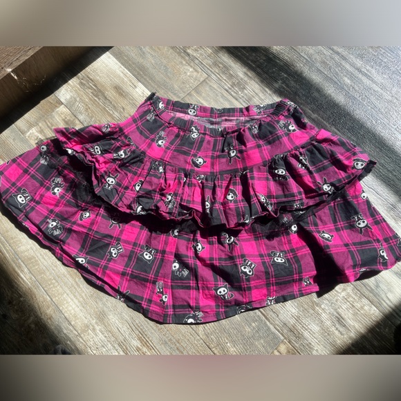 Skelanimals Hasbro Hot Pink & Black Plaid Ruffle Mesh Skirt quirky bats print •M - Picture 15 of 16